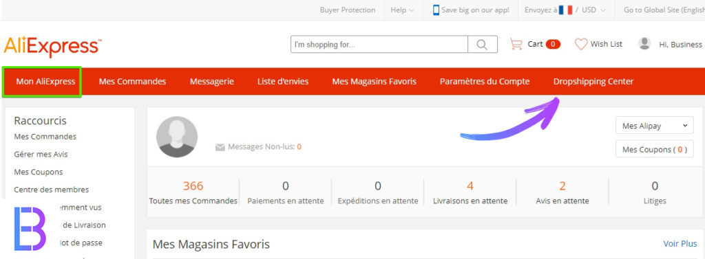 Mon Aliexpress - Accéder au Dropshipping Center