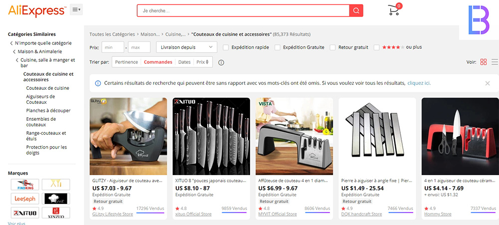 Trouver un produit winner en dropshipping avec Aliexpress - Catégorie nombre de commandes